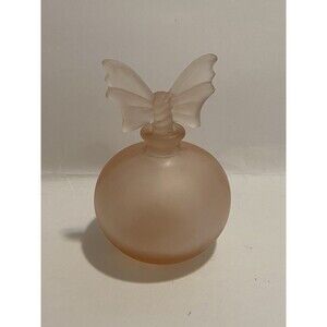 VTG Pink Frosted Glass Perfume Bottle W/ Butterfly Stopper Hand Blown Knobler